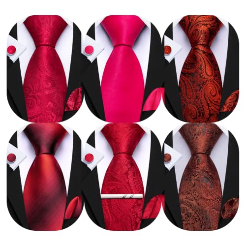 Image of Barry.Wang Men 6PCS Tie Silk Gift Necktie Clip Woven Tie Sets Party