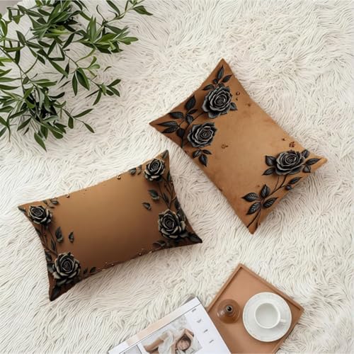 Housse coussin 50x70 velours imperméable lot de 2 marron géométrique