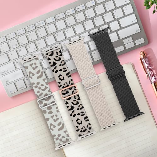 Image of Delidigi Stretchy Bands Compatible for Apple Watch Band Women 40mm 38mm 41mm 42mm 44mm 45mm 46mm 49mm, Nylon Braided Straps for iWatch Series 11 10 9 8 7 6 SE 5 4 3 Ultra 3 2 1