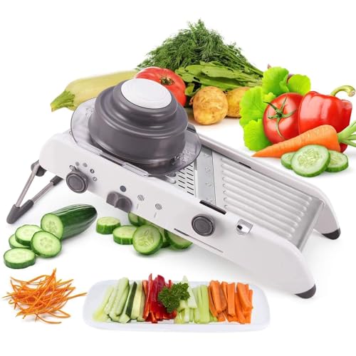 Image of DAYANIDHI Stainless Steel Vegetable Slicer Cutter Grater Chopper | 18 in 1 Multipurpose Mandoline Kitchen Tool | Sharp Double Adjustable Blades | Firm Grip for Effortless Fruit Cutting