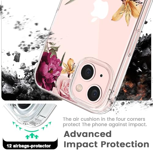Coque pour iPhone 15 anti-chocs avec dos rigide et fleurs