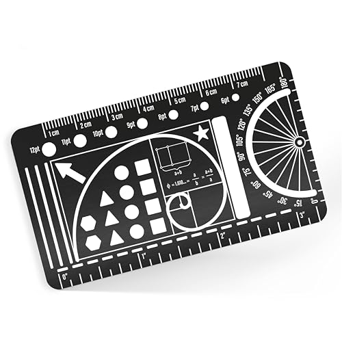 Pocket Journal Stencil - Stainless Steel Metal Bookmark with Circle Template Ruler Conversion Protractor & Golden Ratio - Planner Accessories for Journaling Bible Study Sketching & Notes