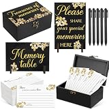Gilprop 112 Pcs Celebration of Life Memory Cards Set Share a Memory Cards with Box 2 Wood Sign with 4 Hold and 5 Pens, Sympathy Memorial Gifts Funeral Keepsake Decorations(Forget Me Not Flower)