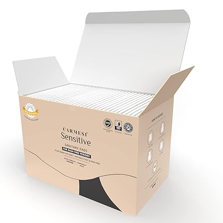 Carmesi Sensitive Sanitary Pads - Pack of 30 Pads (XXL) - Certified 100% Rash-Free by Gynecologist - Natural Plant Top Sheet - No Fragrance, No Chlorine - Wide Wings - Without Disposal Bags