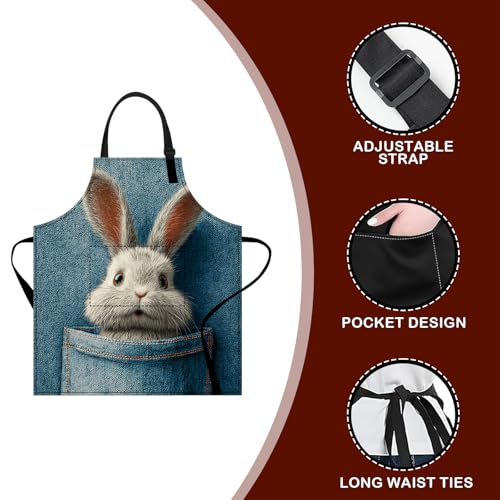Image of Nuxovilar Polyester Cute Kitchen Apron with Pockets 26.7x30.7 Inches for Home Kitchen Baking Cooking Catering