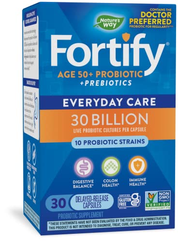 Nature’s Way Fortify 50+ Probiotic, 30 Billion Live Cultures, 10 Strains, Prebiotics, 30 Capsules