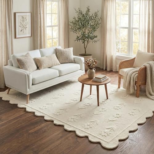 Tapete Floral Beige 5' x 8' RUGWYN Hecho a Mano miniatura 6