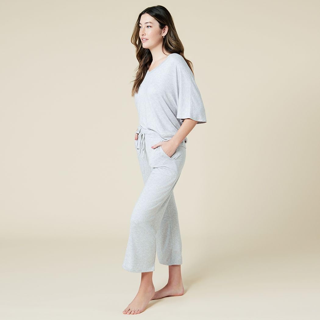 Softies Dream Relaxed V Neck Capri Lounge Set for Women 2 Piece Loungewear with Dolman Sleeve Top and Cropped Capri Pants - Image 2