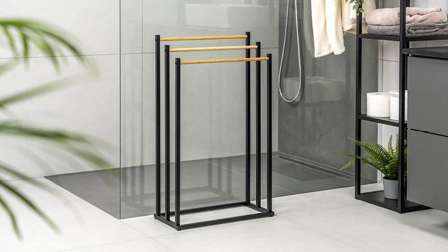Eluno Porte-Serviettes Sur Pied 3 Barres Bambou Blanc - Design Étagé Moderne