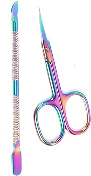 Cuticle Scissors - Curved Stainless Steel Cuticle Nipper & Trimmer for Nail Care, Ultra Sharp Precision Blades with Ergonomic Handle, Manicure Pedicure Tools - Rainbow
