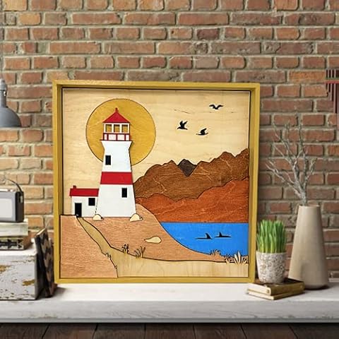 ImprovingLife Wall Art Decor Landscape Canvas Wooden Vintage Classic Piece of Art (Lighthouse) Cover