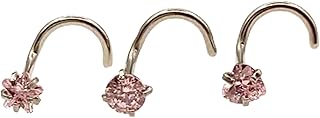 Piercing para Nariz de Acero quirúrgico con Forma de corazón y Estrella de 3 mm con Cristales de circonita cúbica, 20 g, 3 Unidades, Color Rosa