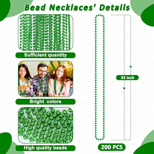 Huskein 200 PCS St Patricks Day Beads Necklaces, 33" Mardi Gras Beads, St Patricks Day Bead, Green Accessories Parade Favors Bulk for Wedding Birthday Party Favors by Huskein - Image 2