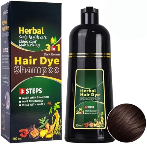 Hair Dye Shampoo, Semi-Permanent Hair Tint Shampoo for Changing Hair Color and White Coverage, Long Lasting Formula with Safe Natural Herbal Ingredients for Women and Man, 500ML (Dark brown)