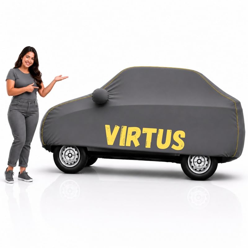 Image of Long-Life 100% Waterproof Virtus Car Body Cover for Dust & Rain, Compatible with All Models of Virtus Car Cover, Comes with Bird Droppings, Scratch, UV and Paint Protection - Grey