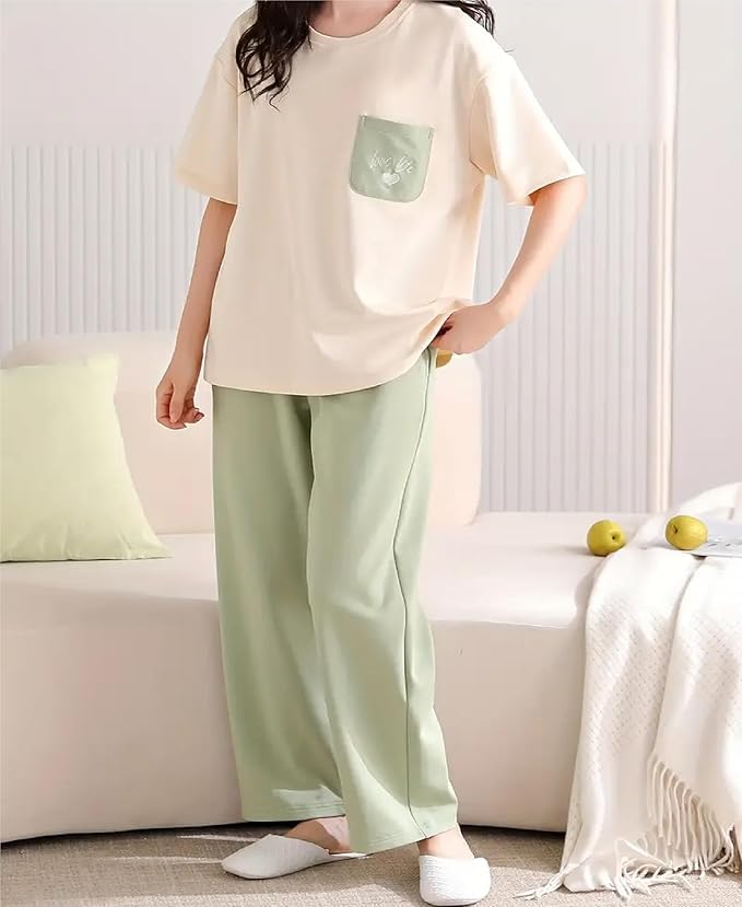 Image of Women Printed T-Shirt and Track Pant Set | Cotton Co-Ord Night Suit for Women | Lounge Wear, Sleepwear, Gym Wear | Half Sleeve Top & Elastic Waist Joggers | Stylish