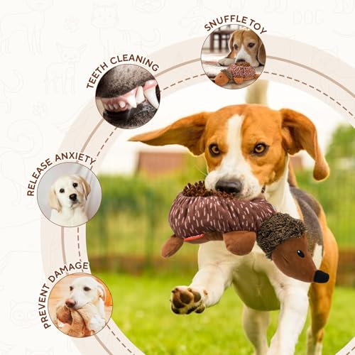 LIFLIX 2 in1 Hundespielzeug Leckerli verstecken, Schnüffel- und Quietschendes Plüschtier Spielzeug, Interaktives Schnüffelspielzeug für kleine mittelgroße große Rassen, Igelform