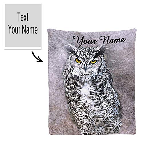 Cuxweot Custom Blanket With Name Text,Personalized Animal Owl Super Soft Fleece Throw Blanket For Couch Sofa Bed (50 X 60 Inches) #TOP1