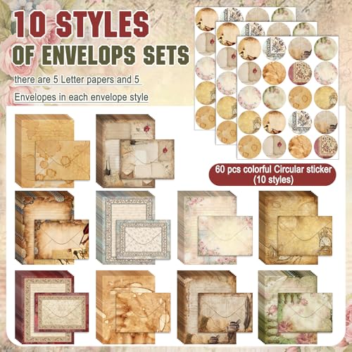 Image of TaoBary 160 Pcs Lace Edged Scrapbook Stationery Paper and Envelopes Set | 5.5 x 8.25 '' Letter Writing Kit, 50 Double Sided Stationery Writing Papers 50 Matching Envelopes 60 Round Dot Sticker