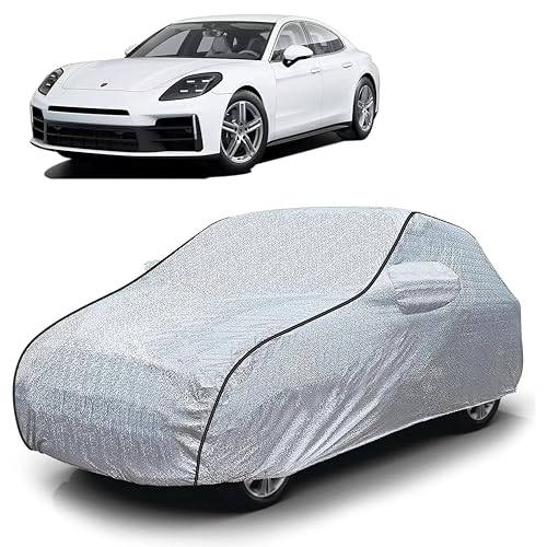 Image of Sulfar 100% Waterproof Car Body Cover Compatible with Mirror for Porsche Panamera (Triple Stitched, Full Bottom Elastic, Magic Silver with Black Piping)