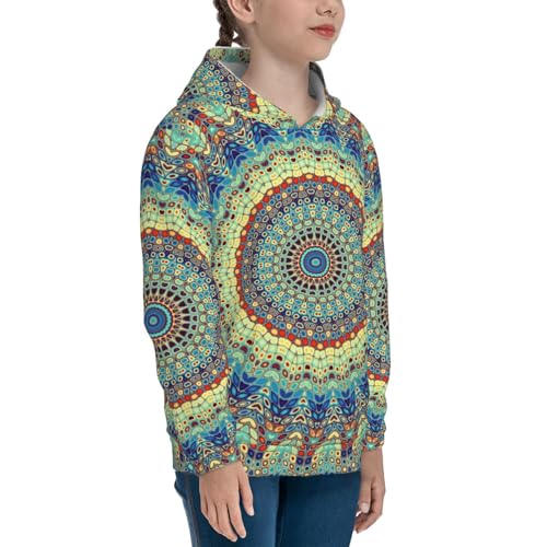 Round Mandala1 Kids Pullover Hoodies Boys Sweatshirts Girls Athletic Clothes with Pocket3