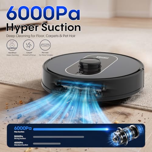 Image of Robot Vacuum and Mop Combo, 6000Pa Robotic Vacuum with Mapping, Self-Emptying Station for 90 Days Hands-Free, LiDAR Navigation, Wi-Fi /App /Alexa Voice Control, for Carpets & Hard Floors