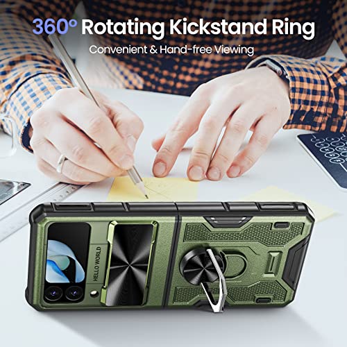Vego For Samsung Flip Case, Galaxy Z Flip Case With Hinge Protection & Built-In Screen Protector, 360° Magnetic Ring Stand Protective Phone Cover, Drop Proof For Samsung Galaxy Z Flip G - Green #TOP5