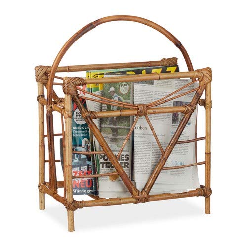 Relaxdays Revistero, Ratán, Rectangular, Archivador de revistas, Madera, Marrón, 48 x 37,5 x 21,5 cm, Naturaleza