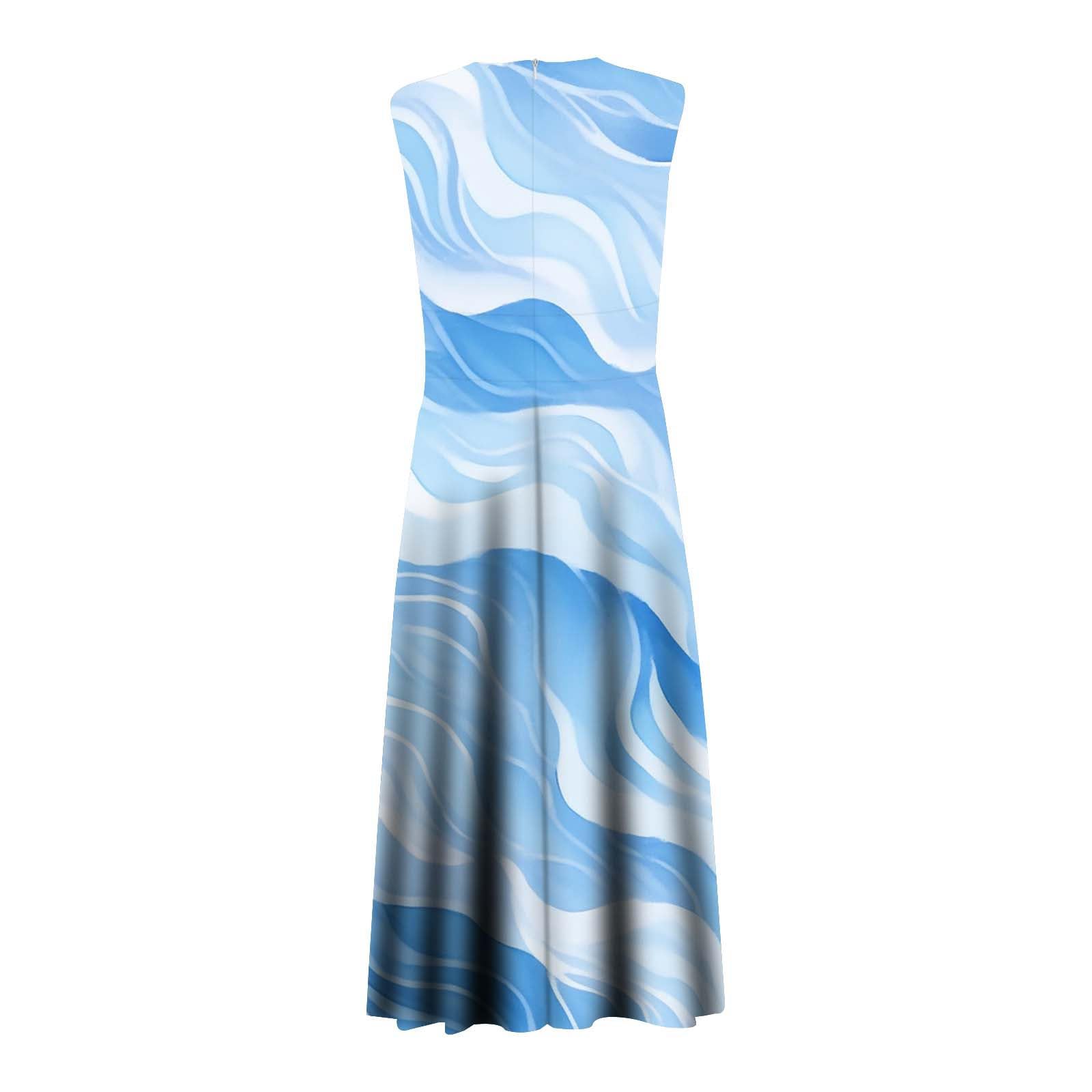 Generisch Robe longue décontractée sans manches pour femme avec imprimé aquarelle et col en V pour femme