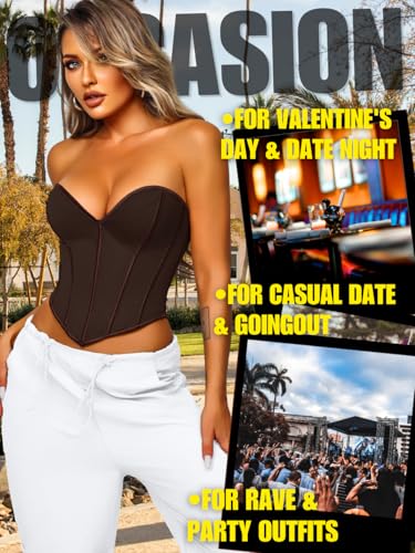 Image of ChiaoLezhee Heart Corset Top For Women, Sexy Concert Outfits Going Out, Strapless Crop Top, Overbust Bustier