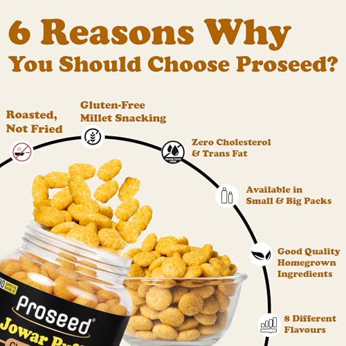 Image of Proseed Jowar Puffs (Chatpata Chat) | 150g x 3 Packs (Total 450g) | Slow Roasted & 100% Veg | No Refined Flour, Sugar & Trans-Fat | Gluten Free | No Palm Oil | Healthy Travel Friendly Millet Snacks