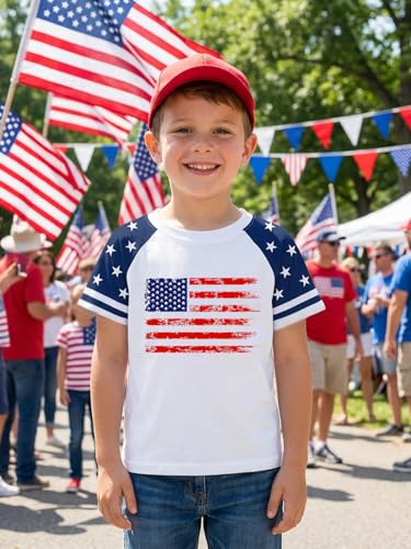 Image of YHHR Boys Girls USA Shirt 250 Anniversary Shirt for Girl 4th of July Shirts Toddler American Flag Patriotic Tee 5-12 Years