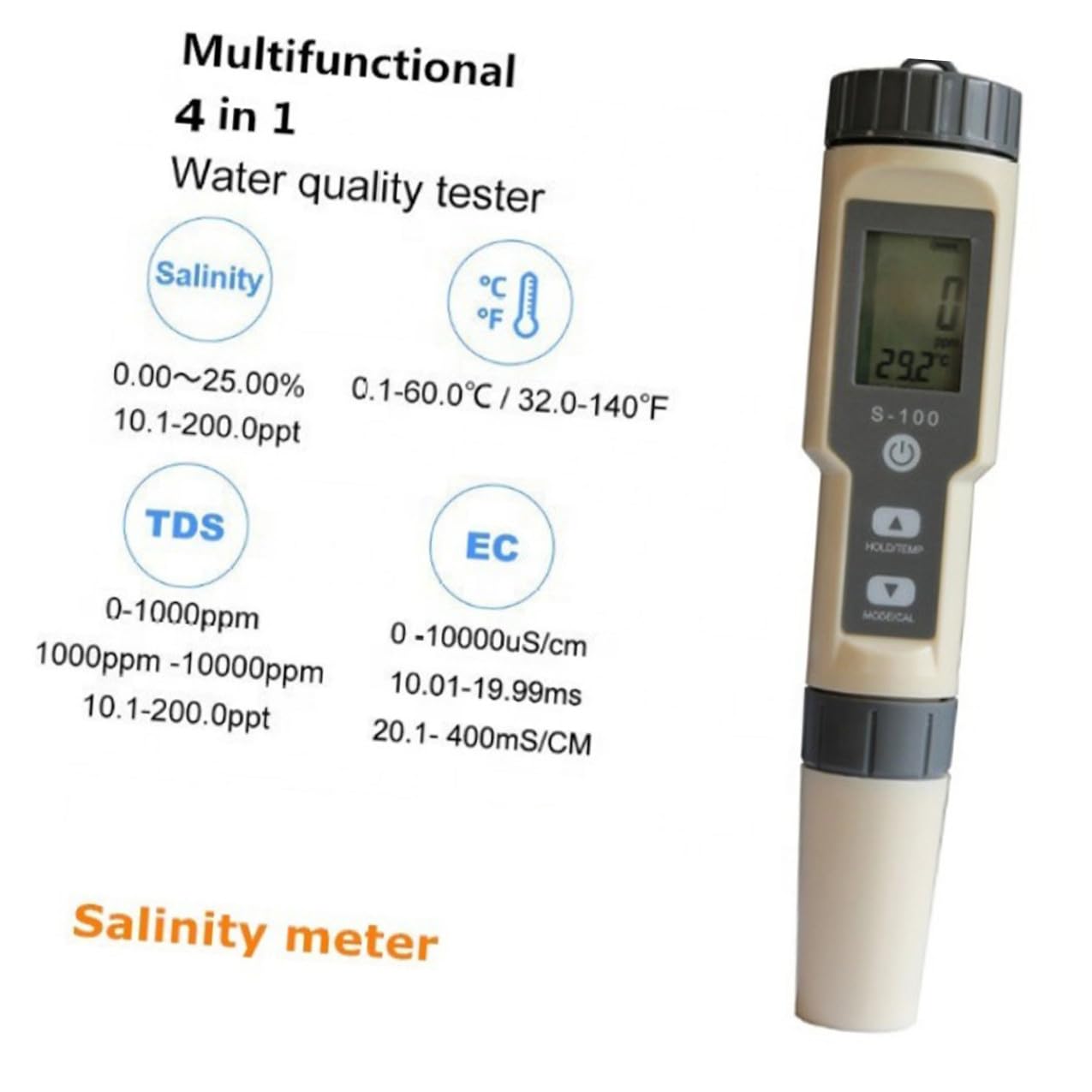 Medidor Proporción de Salinidad Tipo Bolígrafo Salinidad Multifuncional de Plástico Hidrómetro Automático Que Flota y Muestra y Conductividad para Estanques de Peces