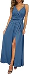 Newshows Women's Summer V Neck Spaghetti Strap Sleeveless Casual Split Long Maxi Dress