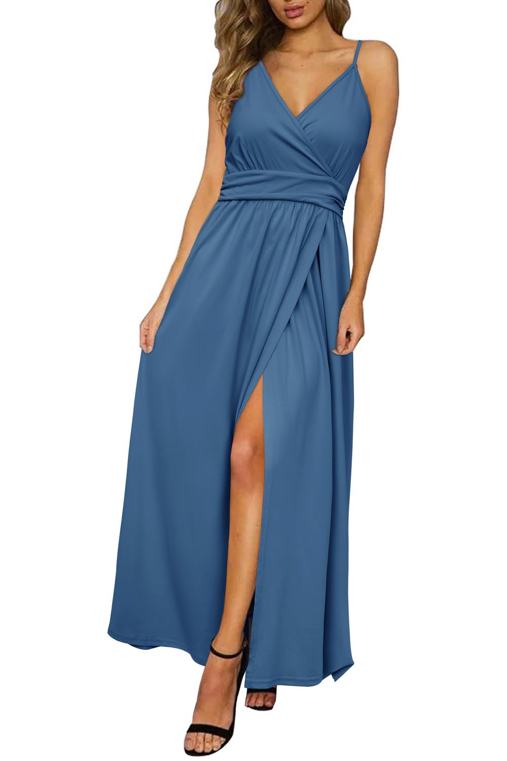 Newshows Women's 2026 Lightweight Summer Wedding Guest Beach Vacation Casual V Neck Split Flowy Maxi Dress