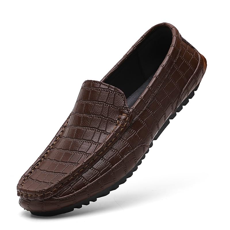 Men's Loafers Shoes Round Toe Faux Leather Plaid Loafer Shoes Flat Heel Resistant Lightweight Outdoor Slip On