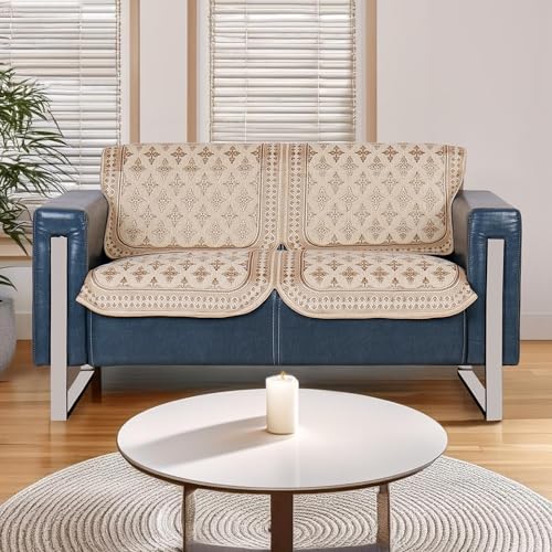 Image of Premium Chenille Woven Anti-Slip 2 Seater Sofa Cover | L-Shape Sofa Seat Protector for Living Room | Durable & Stylish Slipcover - Beige