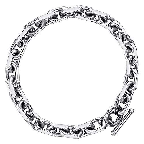 Trendsmax 9Mm Classic Stainless Steel Toggle Clasp Charm Oval Rolo Cable Bracelet Link Chain Silver Tone 7 Inch #TOP7