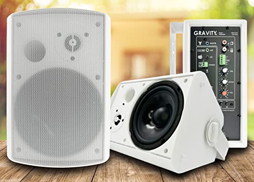 Gravity GWS560P 6.5'' Wireless BT Indoor/Outdoor/Patio Speakers - Pro-Active, Wall Mountable, 150W MAX / 75W RMS w/ 2-Way Full Range Stereo, Built-in Digital Sound Amplifier, Pair, White Color
