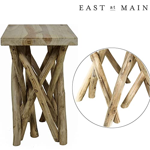 100% Solid Teakwood Side Table - 20” W X 12” D X 18” H Natural Teak W/Branch Bundle Sticks In Brown - Handcrafted Modern Wooden Accent Table For Living Room Office Furniture #TOP5