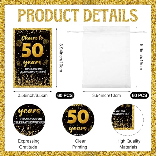 LIUBUJINGYING 60 Sets 50th Birthday Shot Glasses for Birthday Party Favors Cheers to 50 Years Reusable Acrylic Shot Glasses with Thank You Gift Card Bag for Guest Anniversary Birthday Wedding Souvenir by LIUBUJINGYING - Used condition - Image 3