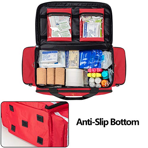 Trunab Emergency Responder Trauma Bag Empty, Professional First Aid Kits Storage Medical Bag With Inner Dividers And Anti-Scratch Bottom, Ideal For Emt, Ems, Paramedics, Red, Bag Only #TOP3