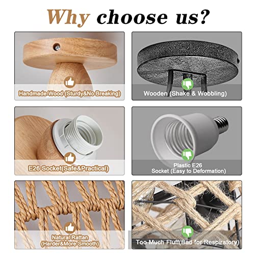 Buxvrcs Rattan Ceiling Light Fixtures, Hand-Woven Boho Flush Mount Ceiling Light, Handmade Rattan Light Fixtures Ceiling Mount With Fabric Shade, Farmhouse Light Fixture For Bedroom Hallway Entryway #TOP3