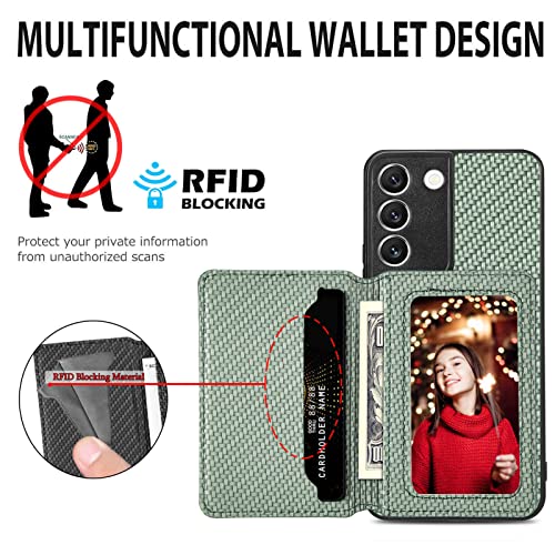 JanCalm S22 Case Card Holder, for Samsung Galaxy S22 Case,RFID Blocking,Kickstand,Camera Lens Protector,PU Leather Shockproof Protective Flip Cases Cover for Galaxy S22 Phone Case 2023 (Green)