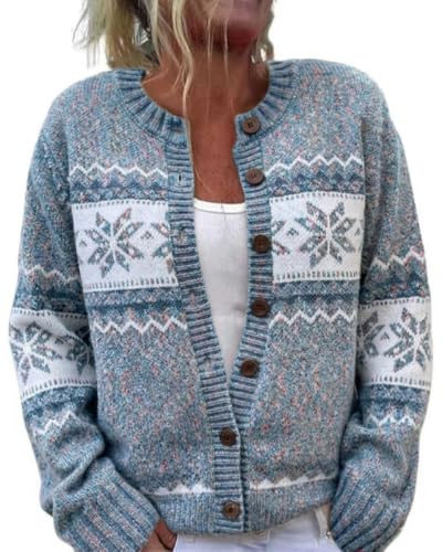 Image of Women's Funny Fall Winter Animal Floral Christmas Tree Long Sleeve Button Knit Cardigan Sweater