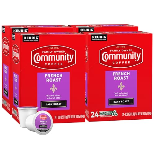Image of Community Coffee French Roast 96 Count Coffee Pods, Extra Dark Roast, Compatible with Keurig 2.0 K-Cup Brewers, 24 Count (Pack of 4)