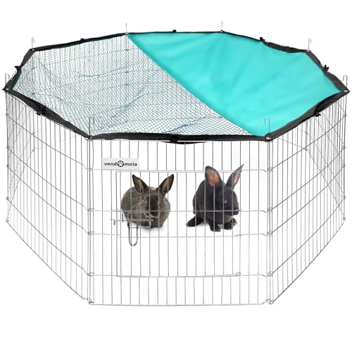 Freigehege für Kleintiere mit Tür Netz, Sonnenschutz, Metallgitter verzinkt, Freilauf Auslauf Freilaufgehege Gitter für Kaninchen Meerschweinchen Hasen Welpen, Ø 151cm, Umfang 464cm, Element 58x58cm