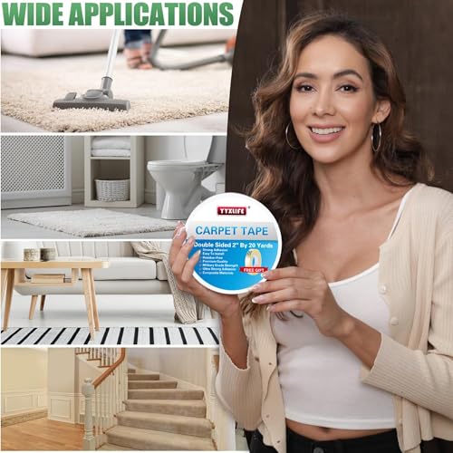 Image of YYXLIFE Double Sided Carpet Tape for Area Rugs, Hardwood Floors, 2 inch x20YD | Carpet Adhesive Removable Multi-Purpose Rug Tape Cloth for Hardwood Floors,Outdoor Rugs,Heavy Duty Sticky Tape,White, Durable