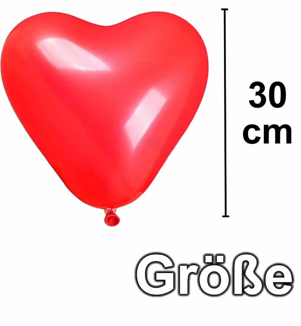 Helium Ballongas + Herzballons + Öko-Ballonbänder | 30er Heliumflasche + Knickventil + 16 Herz Luftballons + 50 Bänder | Herzen Geburtstag Party Hochzeit, Edition: Set mit 16 roten Herzballons