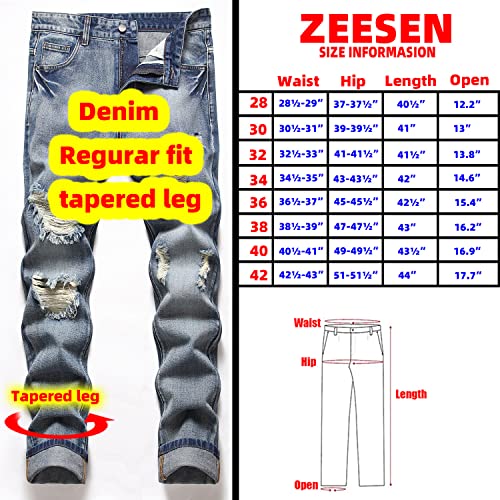 Men's Jeans Ripped Blue Pants Distressed Regular Fit Tapered Leg Classic Denim Fashion Jeans Destroyed With Hole（D3002-34） #TOP1